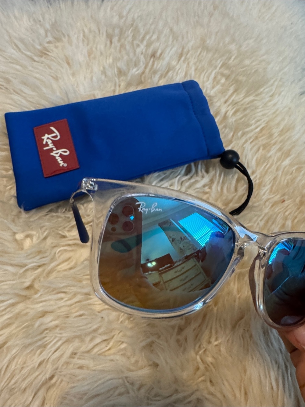 Ray-Ban jr kids Clear Frame Sunglasses with Blue Mirrored Lenses and Blue Pouch - Picture 2 of 6